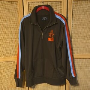 American Eagle Quarter Brown Zip-Up Red & Blue Accents Vintage Pocket Medium Y2K